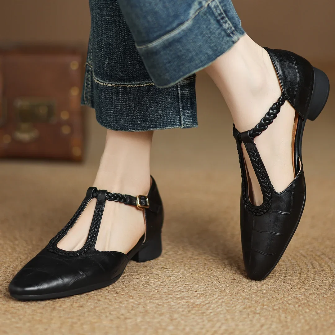 Margot | Women's Leather T-Strap Mary Jane Flats Pointed Toe Flat - Image 7