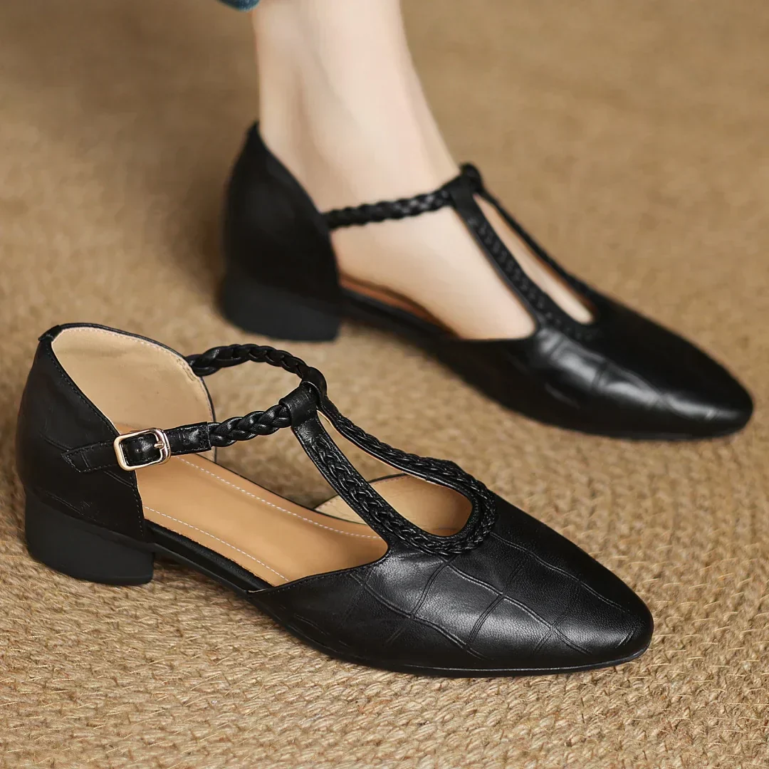 Margot | Women's Leather T-Strap Mary Jane Flats Pointed Toe Flat - Image 8