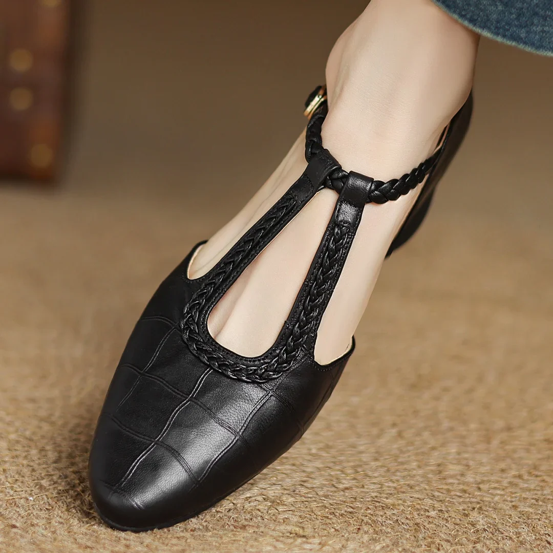 Margot | Women's Leather T-Strap Mary Jane Flats Pointed Toe Flat - Image 9