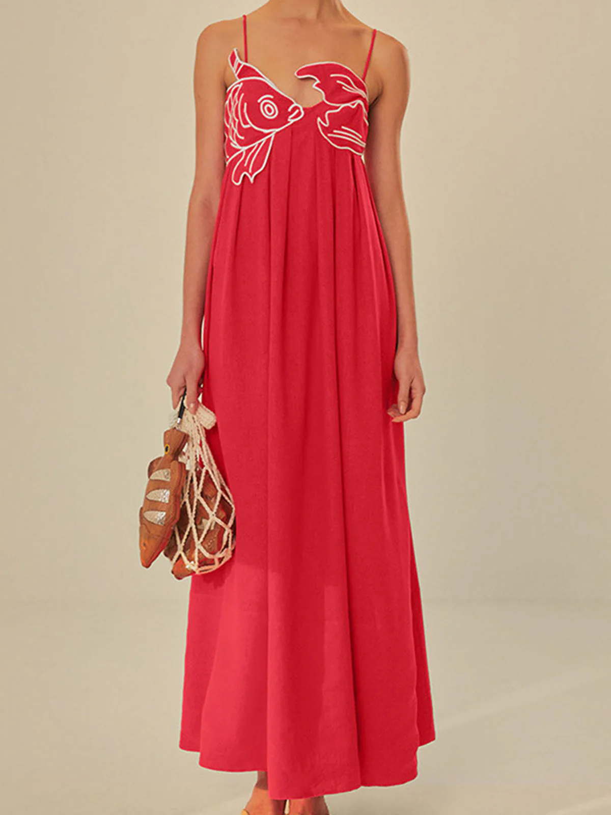 Marisol | Women's Embroidered Spaghetti Strap Maxi Shift Dress