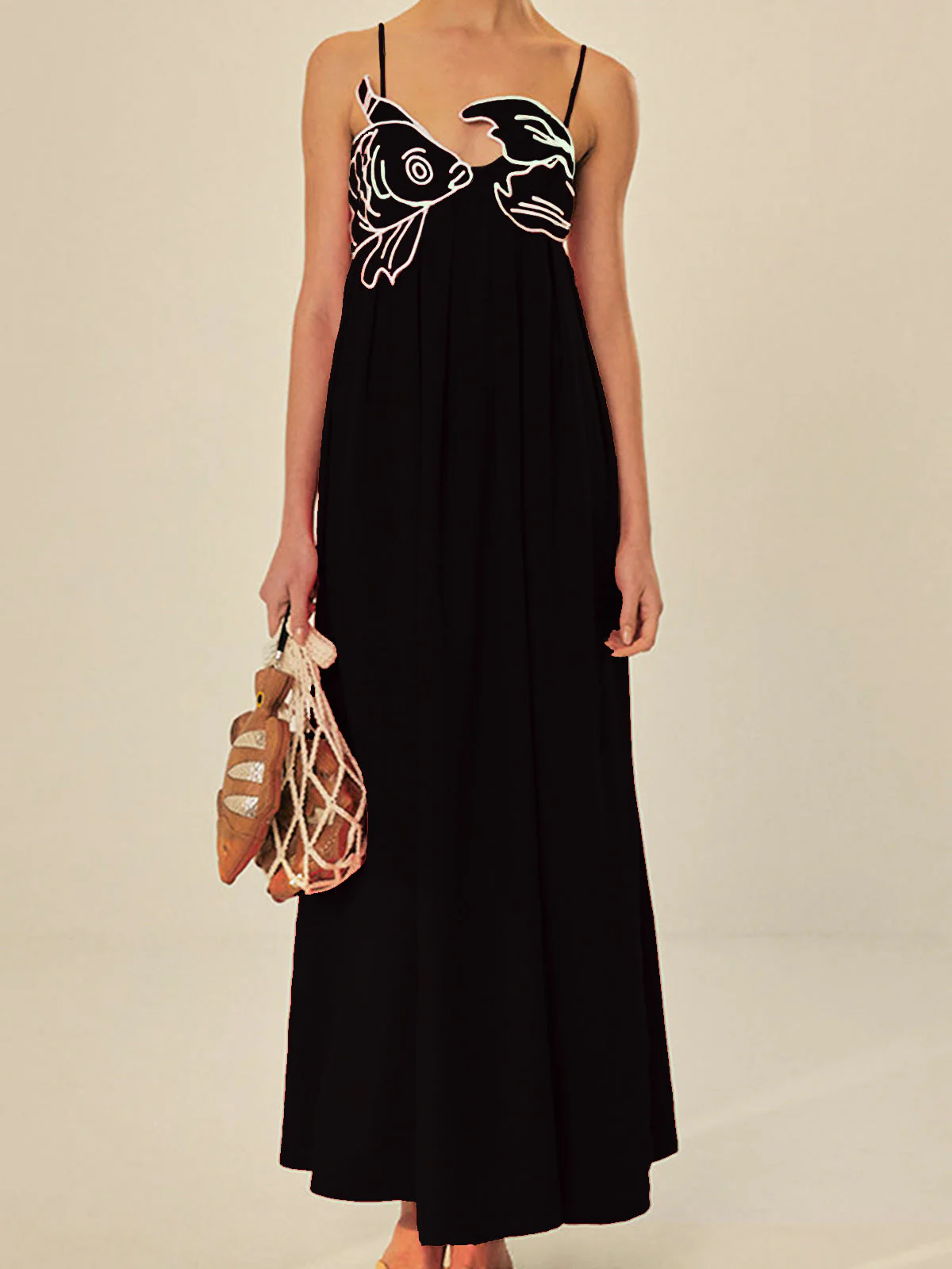 Marisol | Women's Embroidered Spaghetti Strap Maxi Shift Dress - Image 2