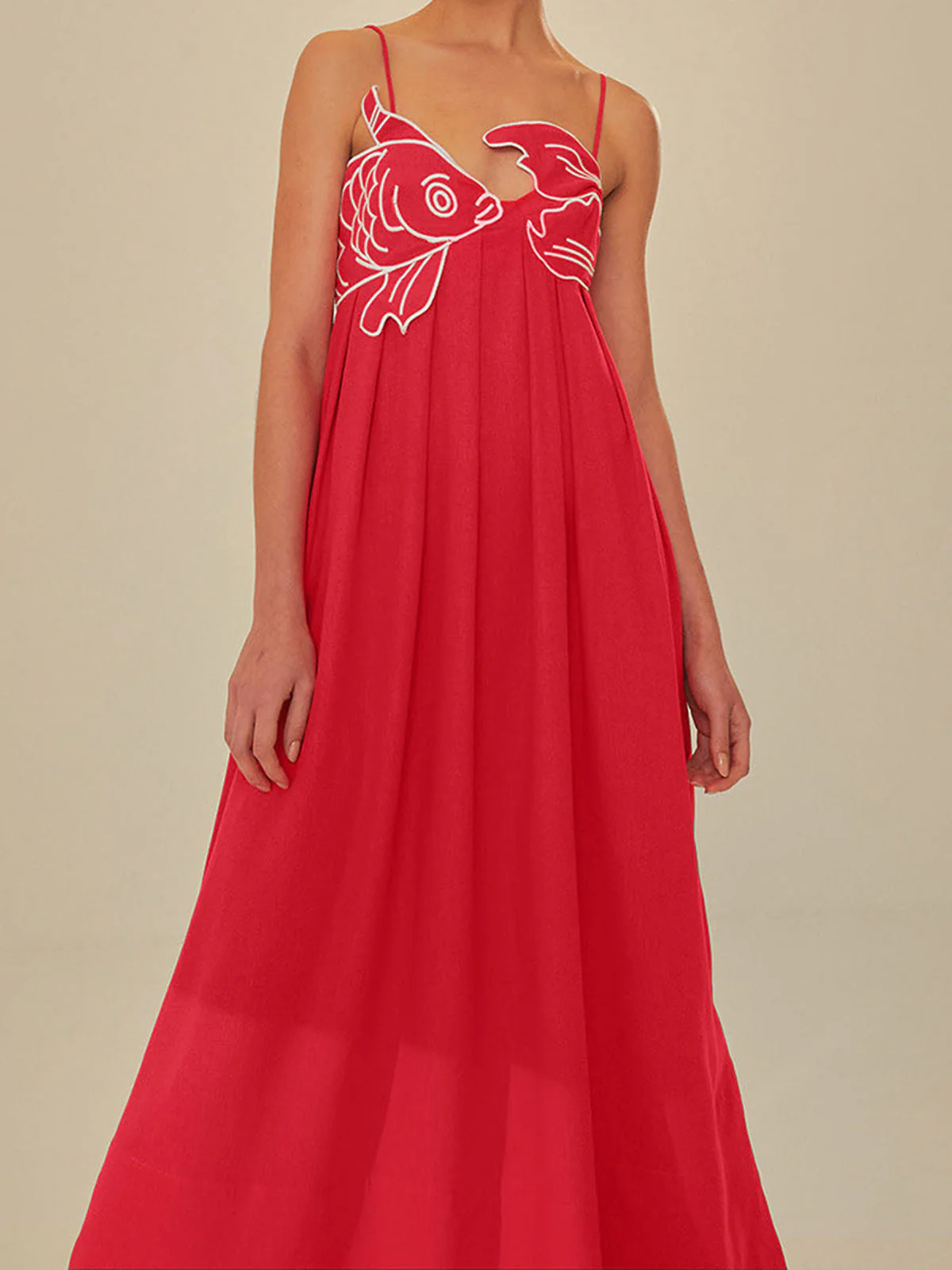 Marisol | Women's Embroidered Spaghetti Strap Maxi Shift Dress - Image 3