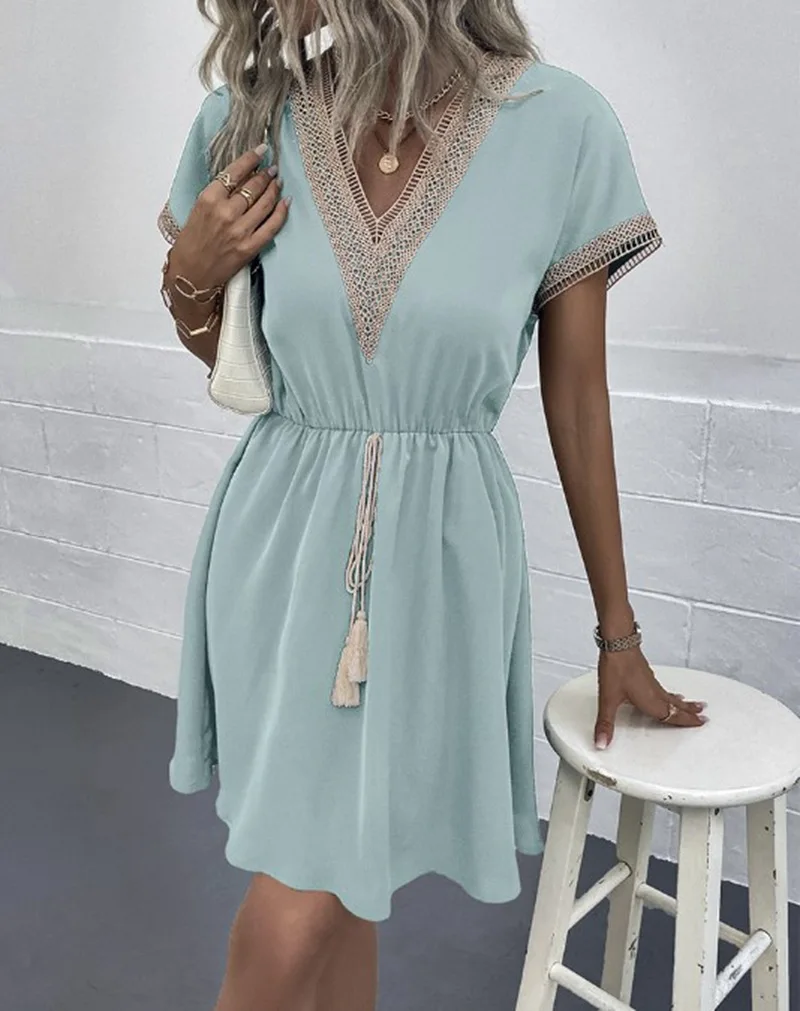 Matilda | Women's V Neck Boho Flowy Draped Dress Casual - Image 2