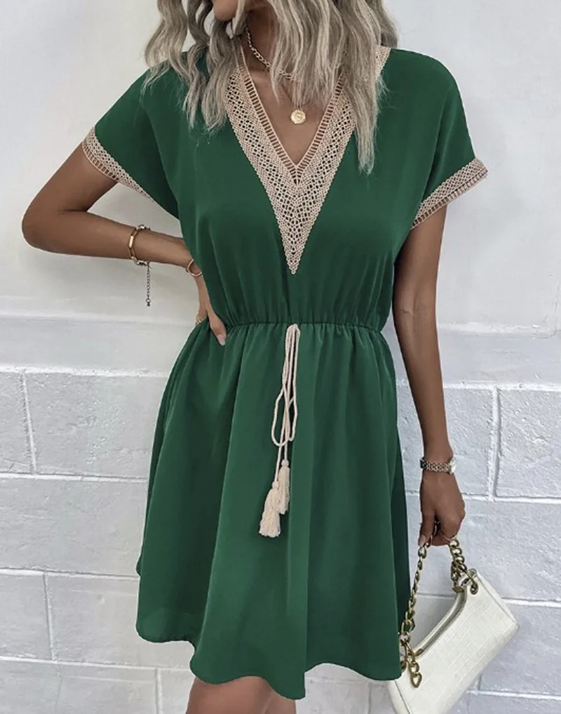 Matilda | Women's V Neck Boho Flowy Draped Dress Casual - Image 4