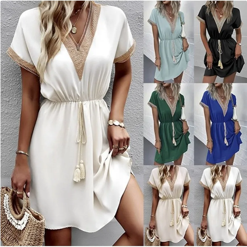 Matilda | Women's V Neck Boho Flowy Draped Dress Casual - Image 6