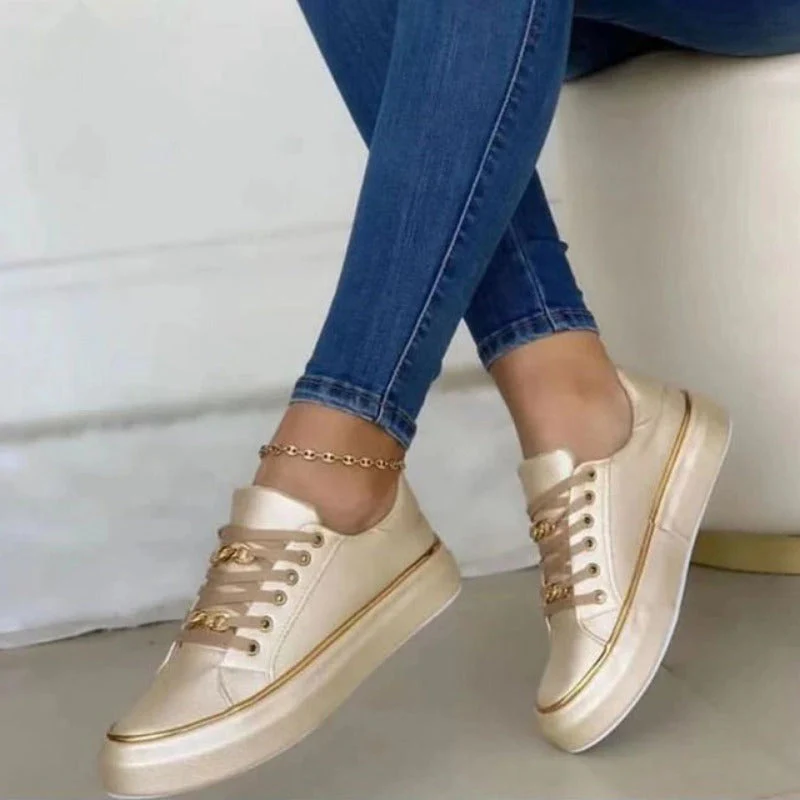Maxine | Women's Black Platform Sneakers with Gold Chain Detail - Image 3