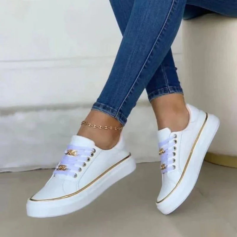 Maxine | Women's Black Platform Sneakers with Gold Chain Detail - Image 5
