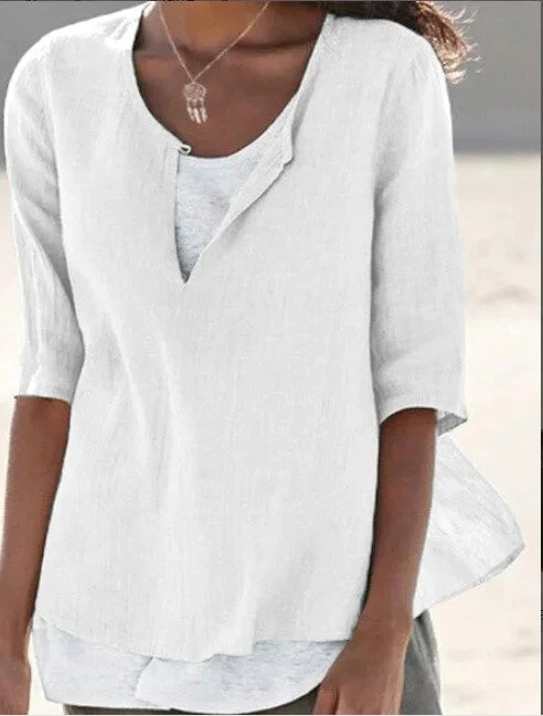 Maya | Women's 3/4 Sleeve Blouse Split Neck Casual Top - Image 2