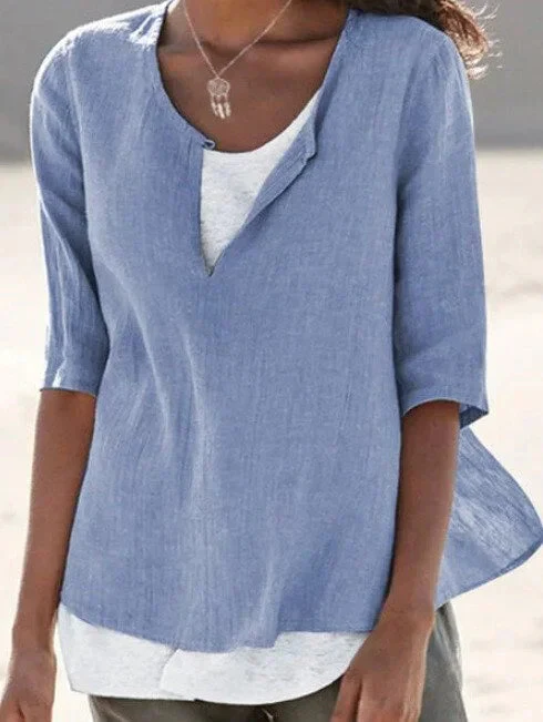 Maya | Women's 3/4 Sleeve Blouse Split Neck Casual Top - Image 3