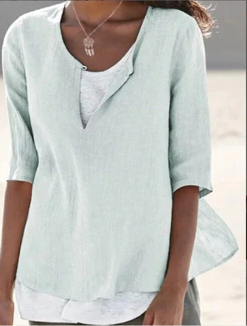 Maya | Women's 3/4 Sleeve Blouse Split Neck Casual Top - Image 5