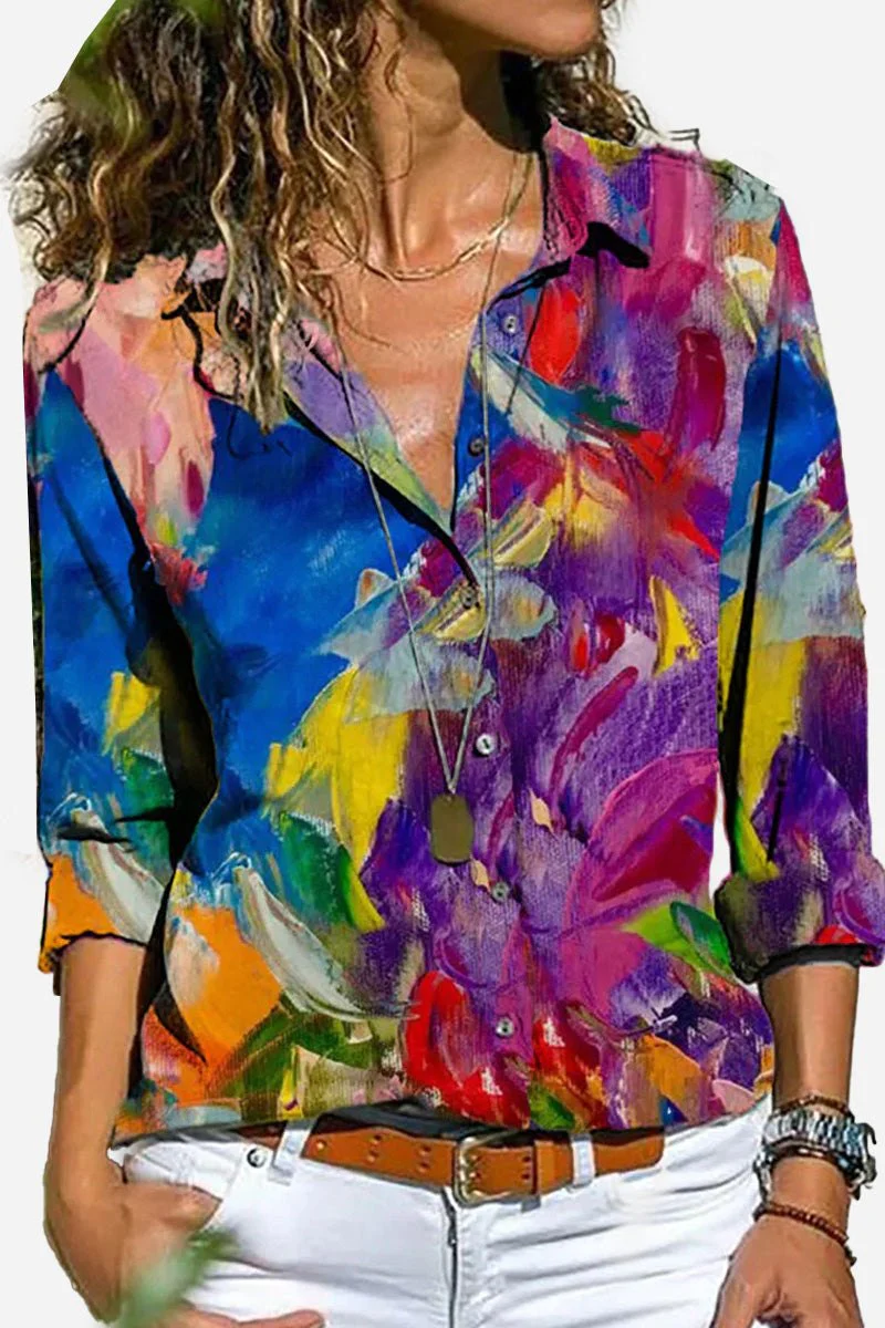 Maya | Women's Colorful Striped Button-Down Long Sleeve Shirt - Image 2