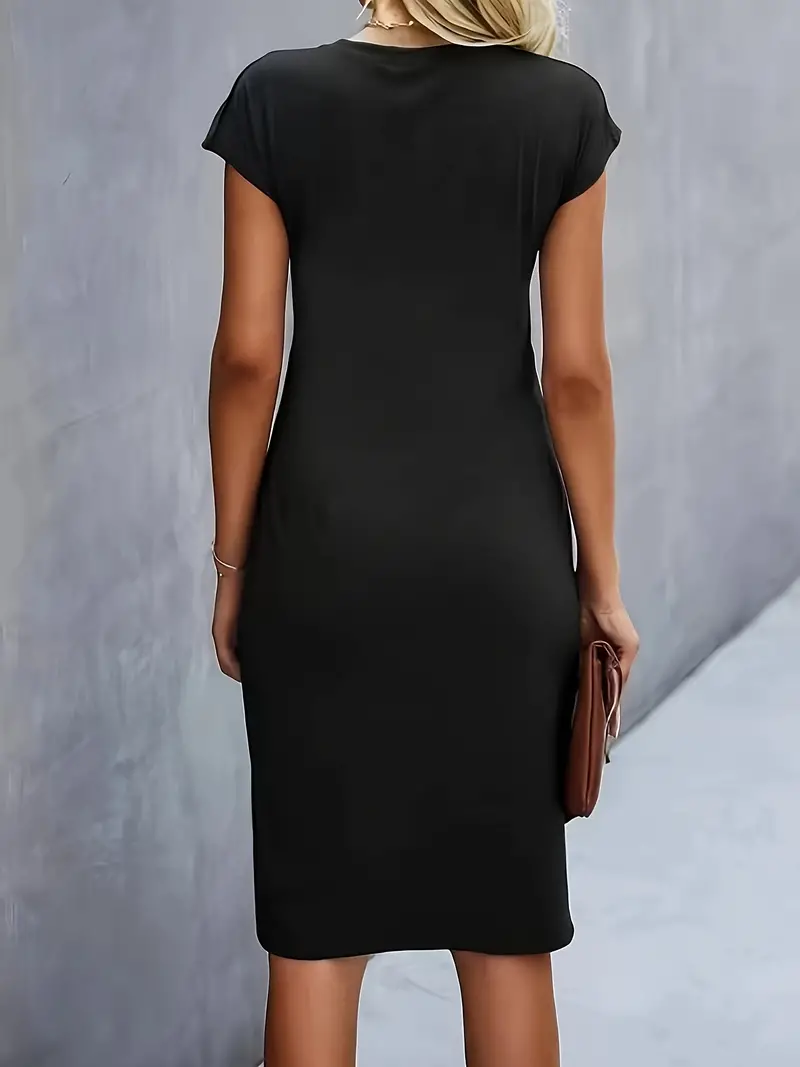 Maya | Women's Ruched Midi Dress Short Sleeve Bodycon Work Dress - Image 10