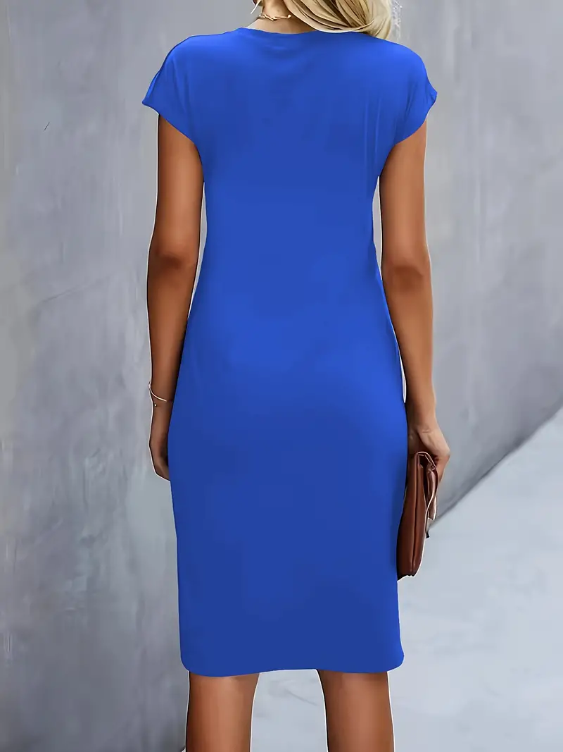 Maya | Women's Ruched Midi Dress Short Sleeve Bodycon Work Dress - Image 12