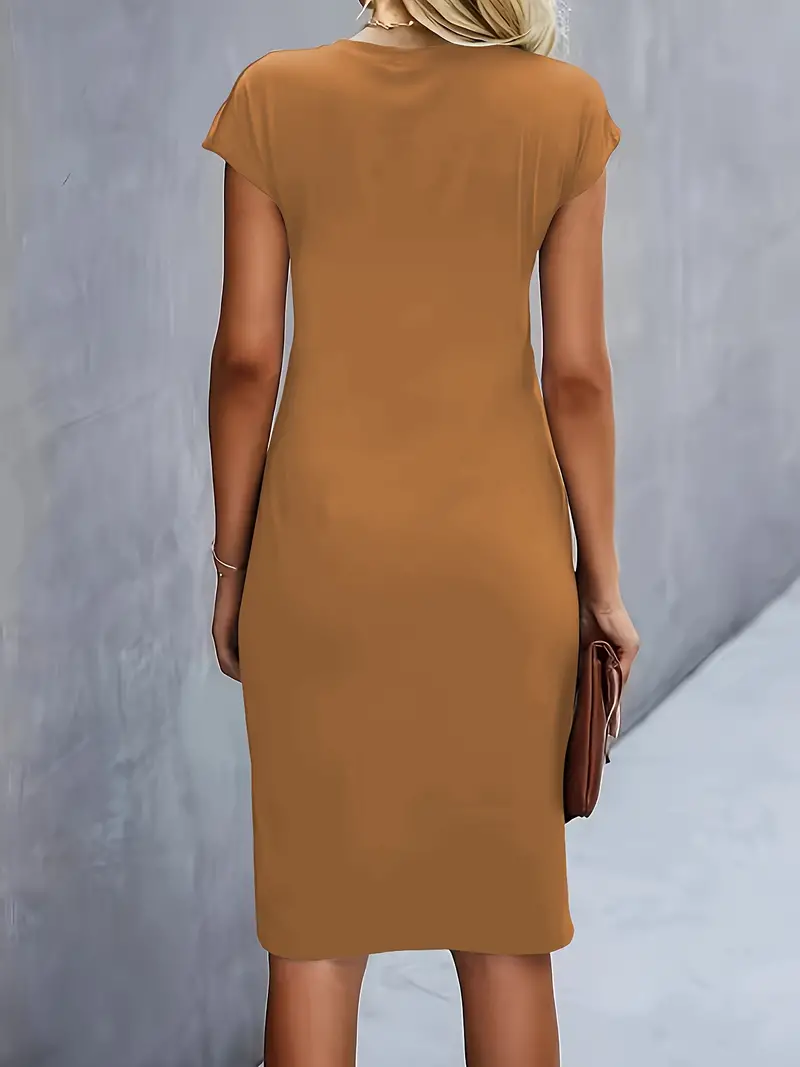 Maya | Women's Ruched Midi Dress Short Sleeve Bodycon Work Dress - Image 13