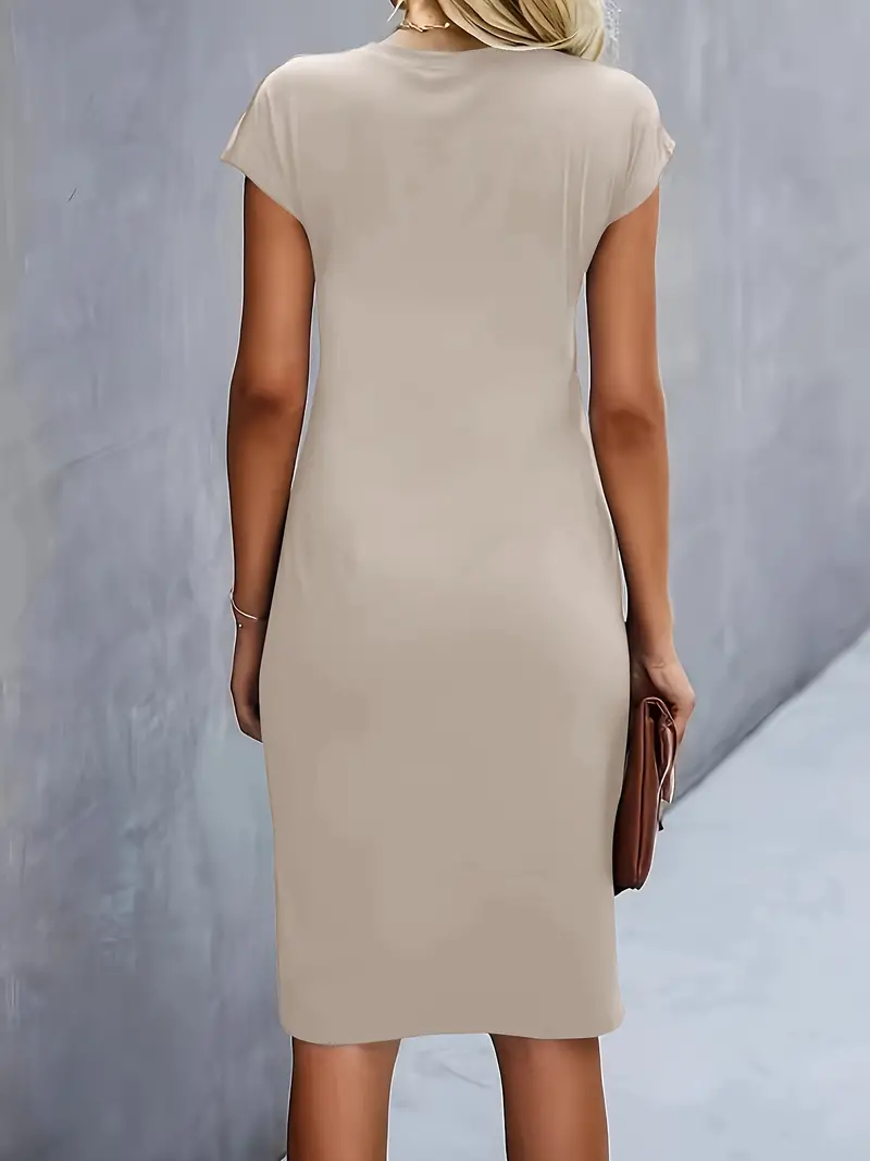 Maya | Women's Ruched Midi Dress Short Sleeve Bodycon Work Dress - Image 14