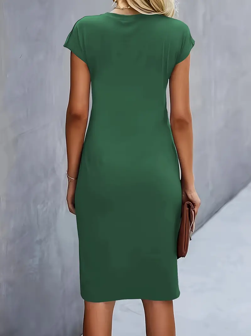 Maya | Women's Ruched Midi Dress Short Sleeve Bodycon Work Dress - Image 15