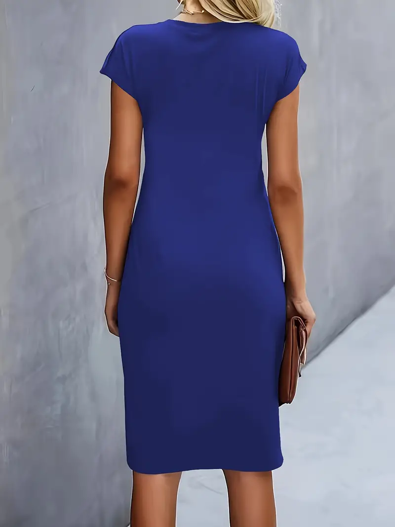 Maya | Women's Ruched Midi Dress Short Sleeve Bodycon Work Dress - Image 16
