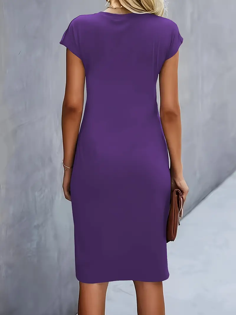 Maya | Women's Ruched Midi Dress Short Sleeve Bodycon Work Dress - Image 17