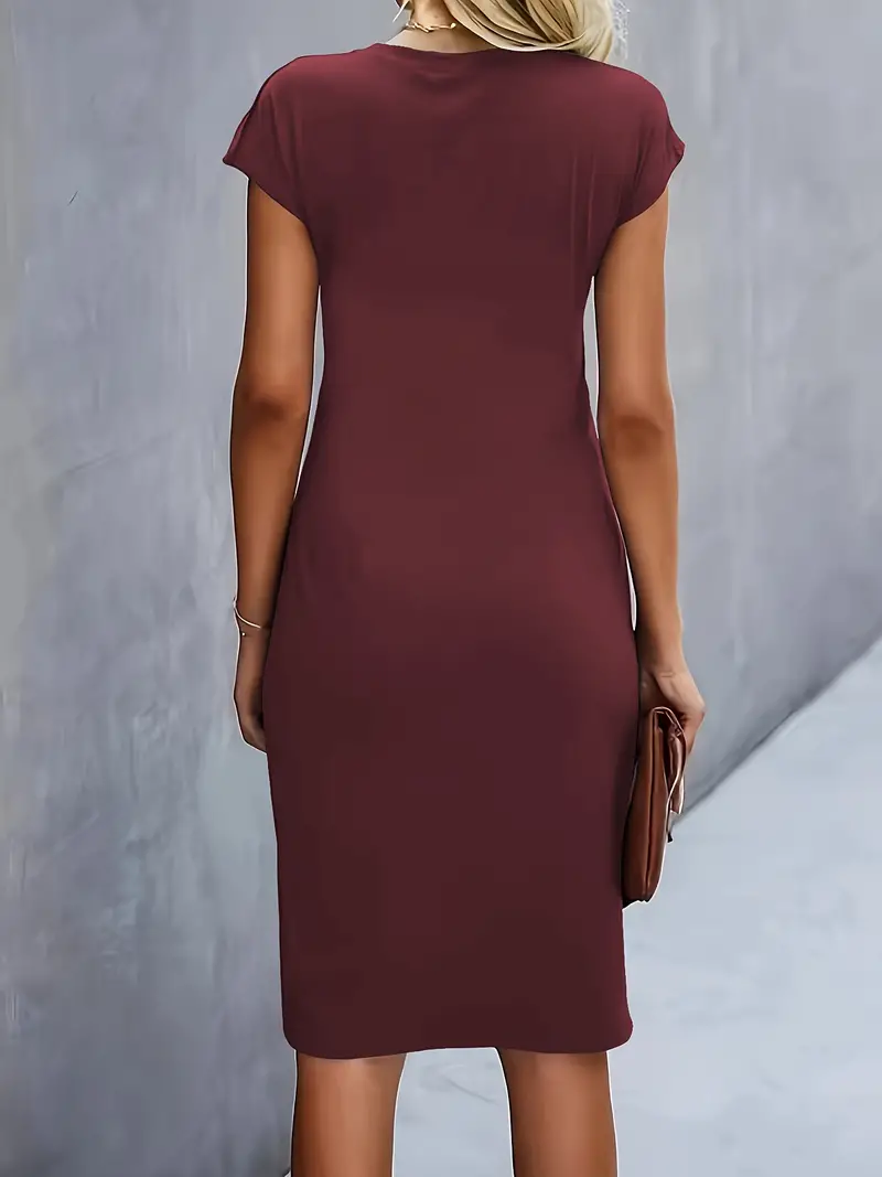Maya | Women's Ruched Midi Dress Short Sleeve Bodycon Work Dress - Image 18