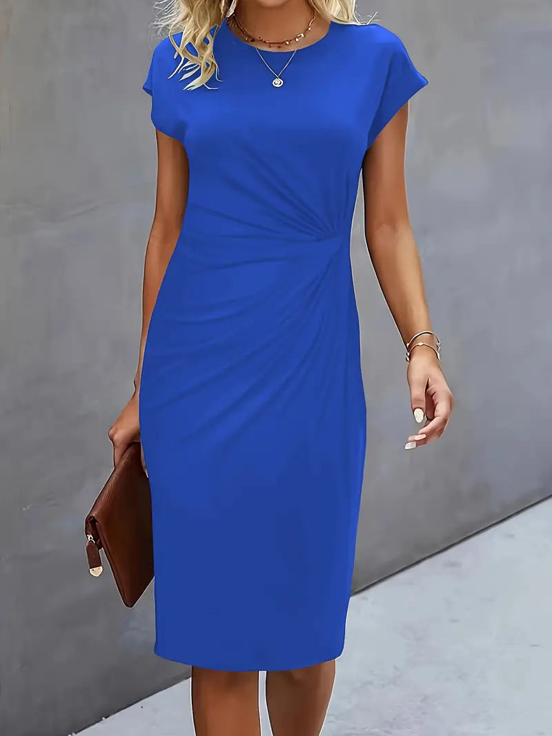 Maya | Women's Ruched Midi Dress Short Sleeve Bodycon Work Dress - Image 3