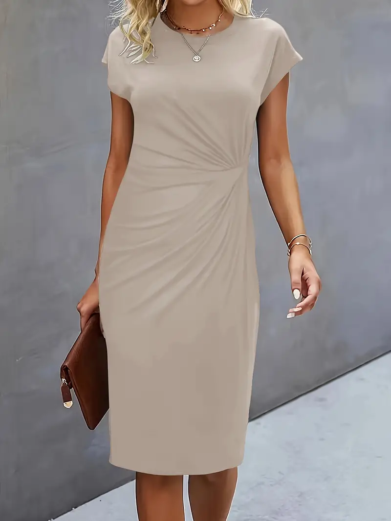 Maya | Women's Ruched Midi Dress Short Sleeve Bodycon Work Dress - Image 5