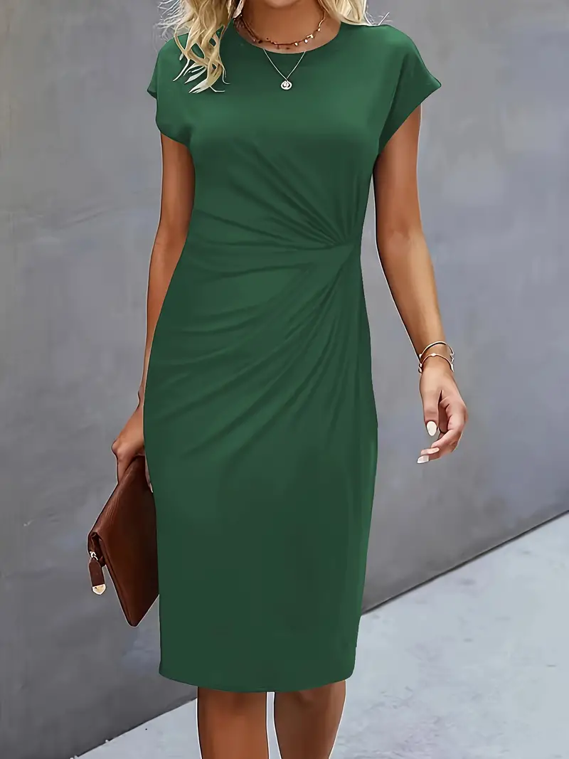 Maya | Women's Ruched Midi Dress Short Sleeve Bodycon Work Dress - Image 6