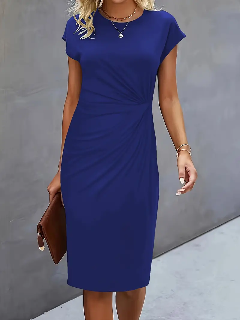 Maya | Women's Ruched Midi Dress Short Sleeve Bodycon Work Dress - Image 7