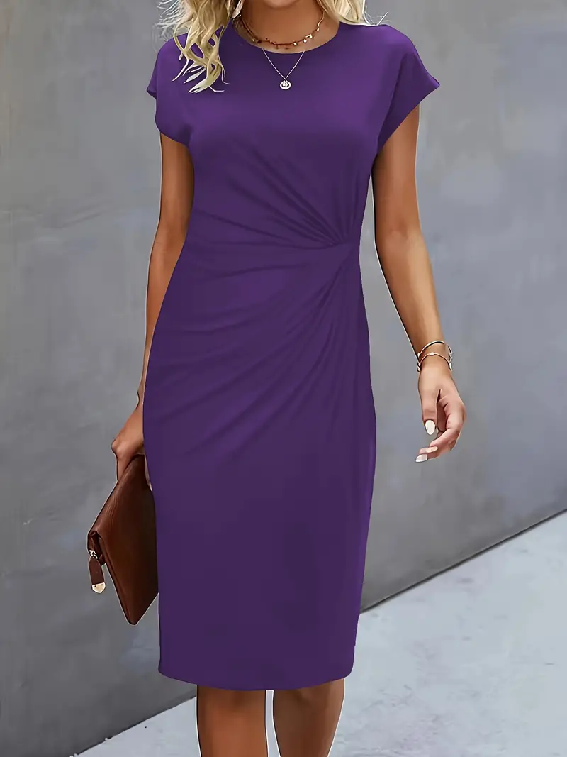 Maya | Women's Ruched Midi Dress Short Sleeve Bodycon Work Dress - Image 8