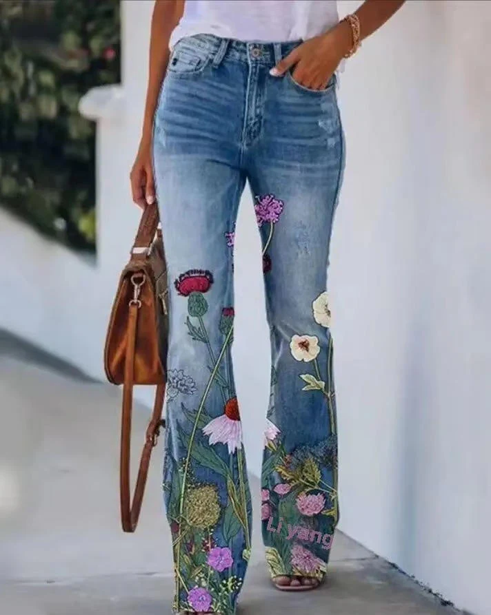 Meadow | Women's Floral Print High Waist Flare Jeans - Image 3