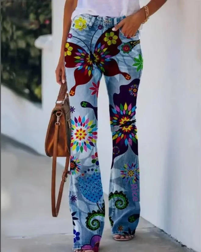 Meadow | Women's Floral Print High Waist Flare Jeans - Image 5