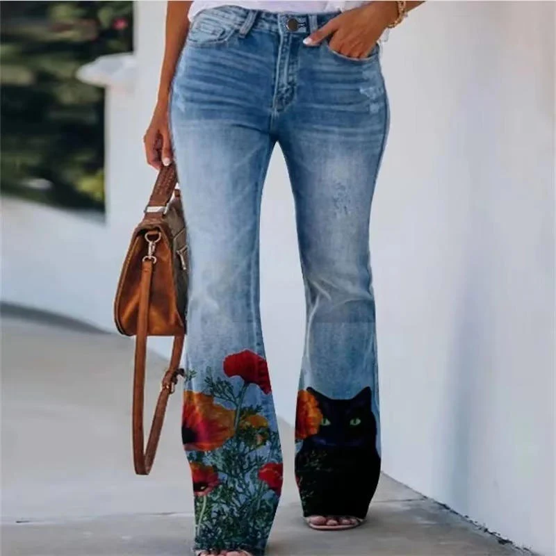 Meadow | Women's Floral Print High Waist Flare Jeans - Image 6