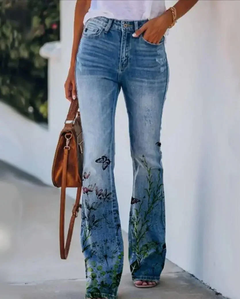 Meadow | Women's Floral Print High Waist Flare Jeans - Image 7