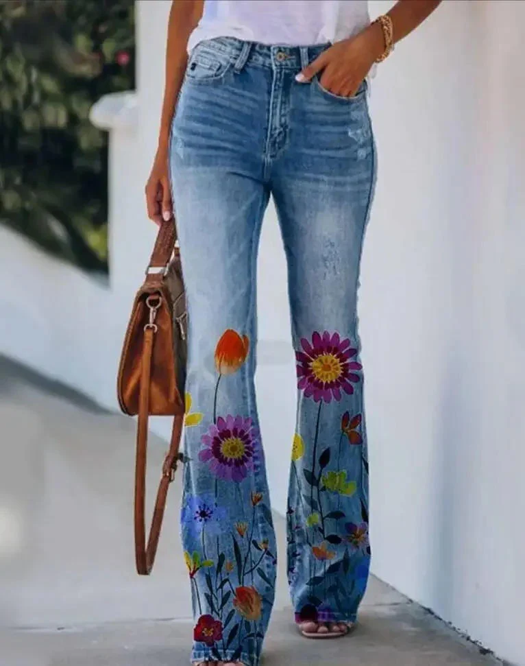 Meadow | Women's Floral Print High Waist Flare Jeans - Image 8