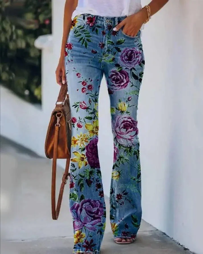 Meadow | Women's Floral Print High Waist Flare Jeans - Image 9
