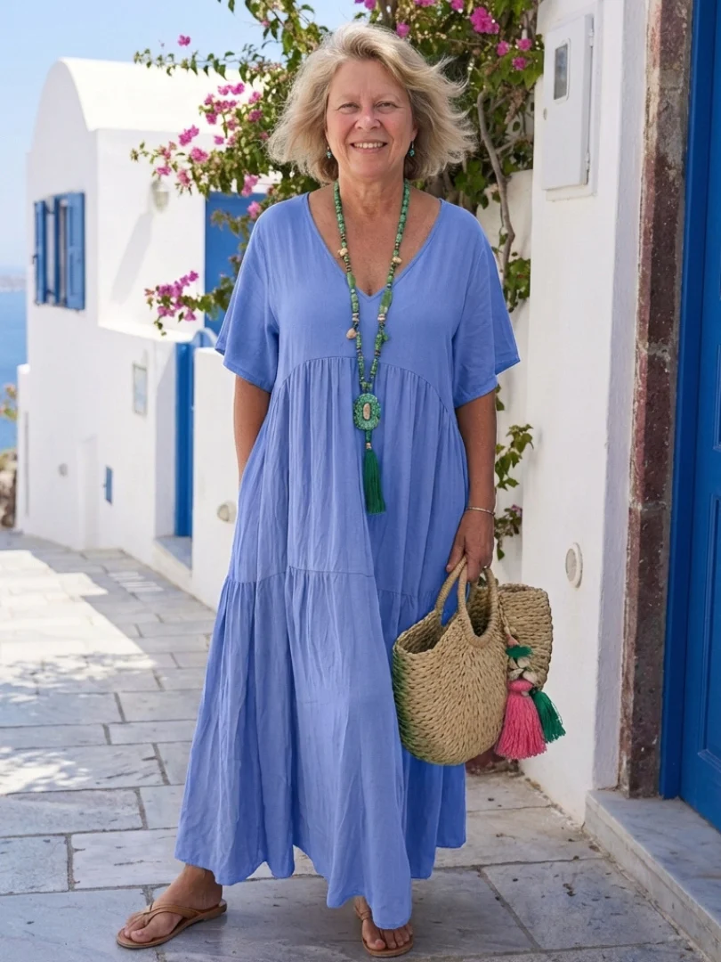 Melody | Women's Short Sleeve Tiered Maxi Dress - Image 3