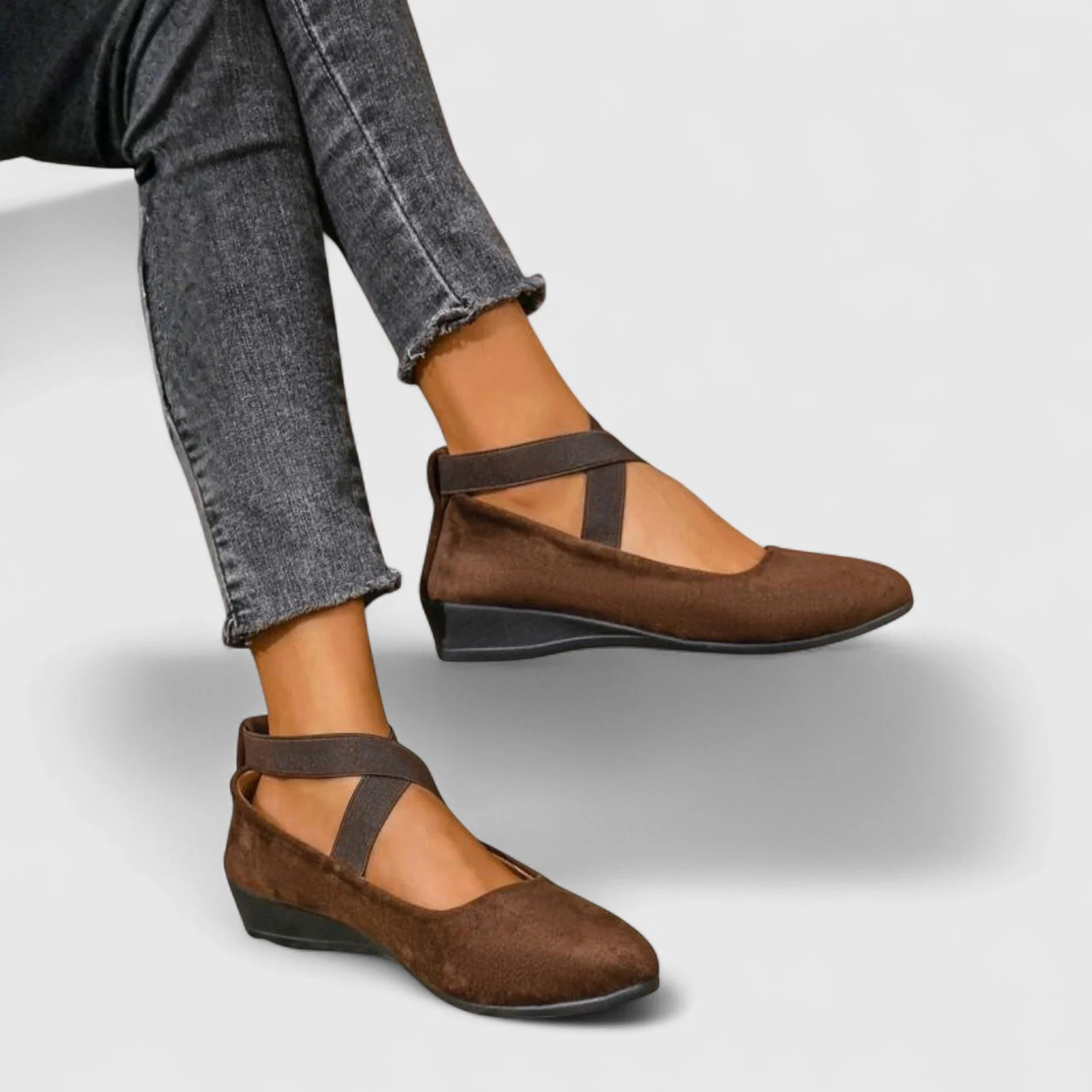 Nadia | Women's Elegant Suede Cross-Strap Wedge Flats - Image 2
