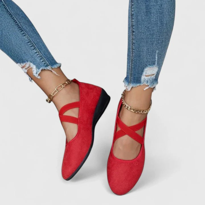 Nadia | Women's Elegant Suede Cross-Strap Wedge Flats - Image 3