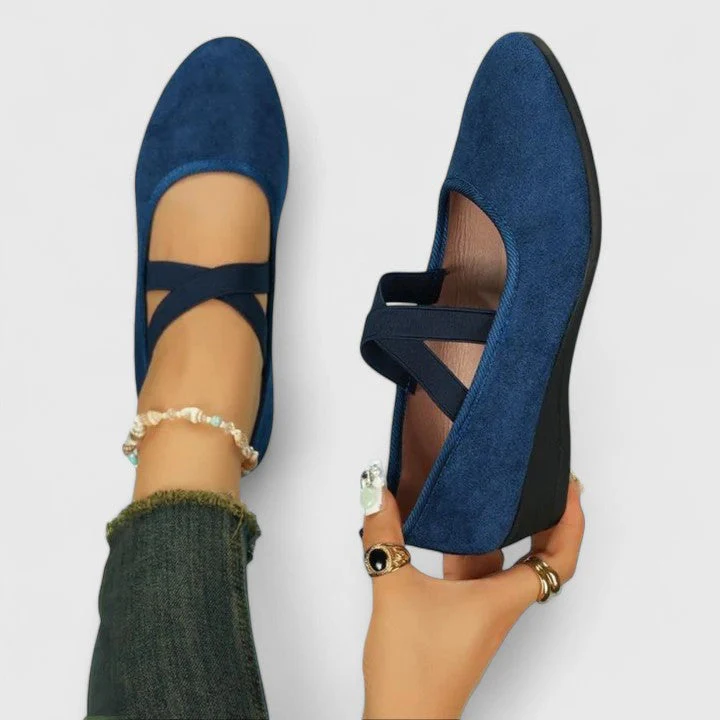 Nadia | Women's Elegant Suede Cross-Strap Wedge Flats - Image 4