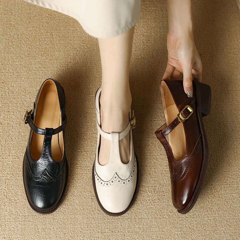 Nadine | Women's Leather T-Strap Mary Jane Shoes Low Block Heel - Image 10