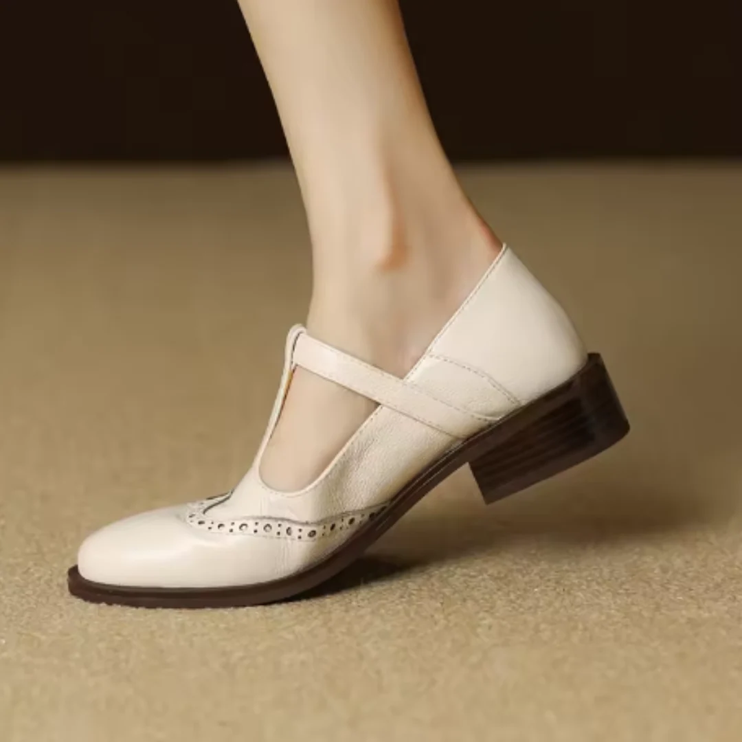 Nadine | Women's Leather T-Strap Mary Jane Shoes Low Block Heel - Image 11