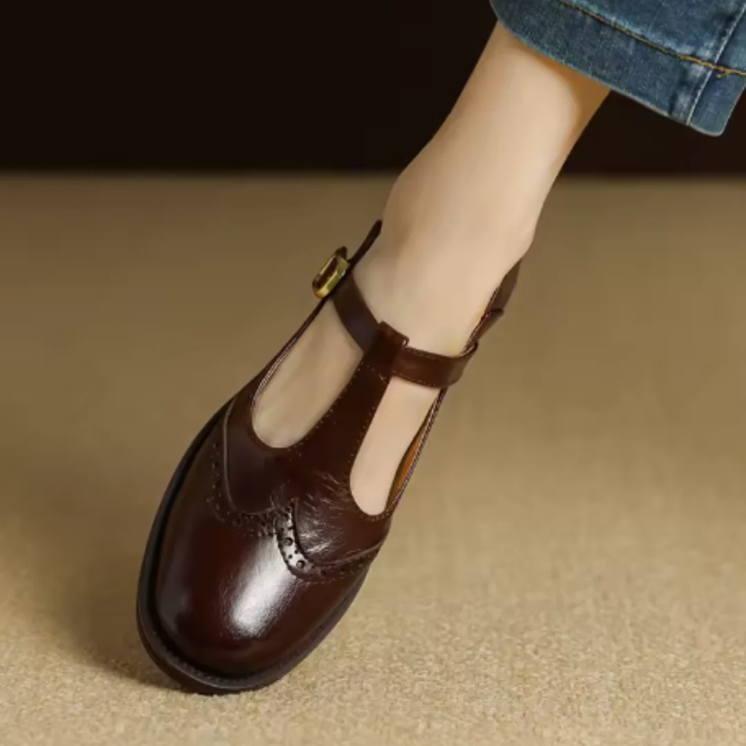 Nadine | Women's Leather T-Strap Mary Jane Shoes Low Block Heel - Image 12