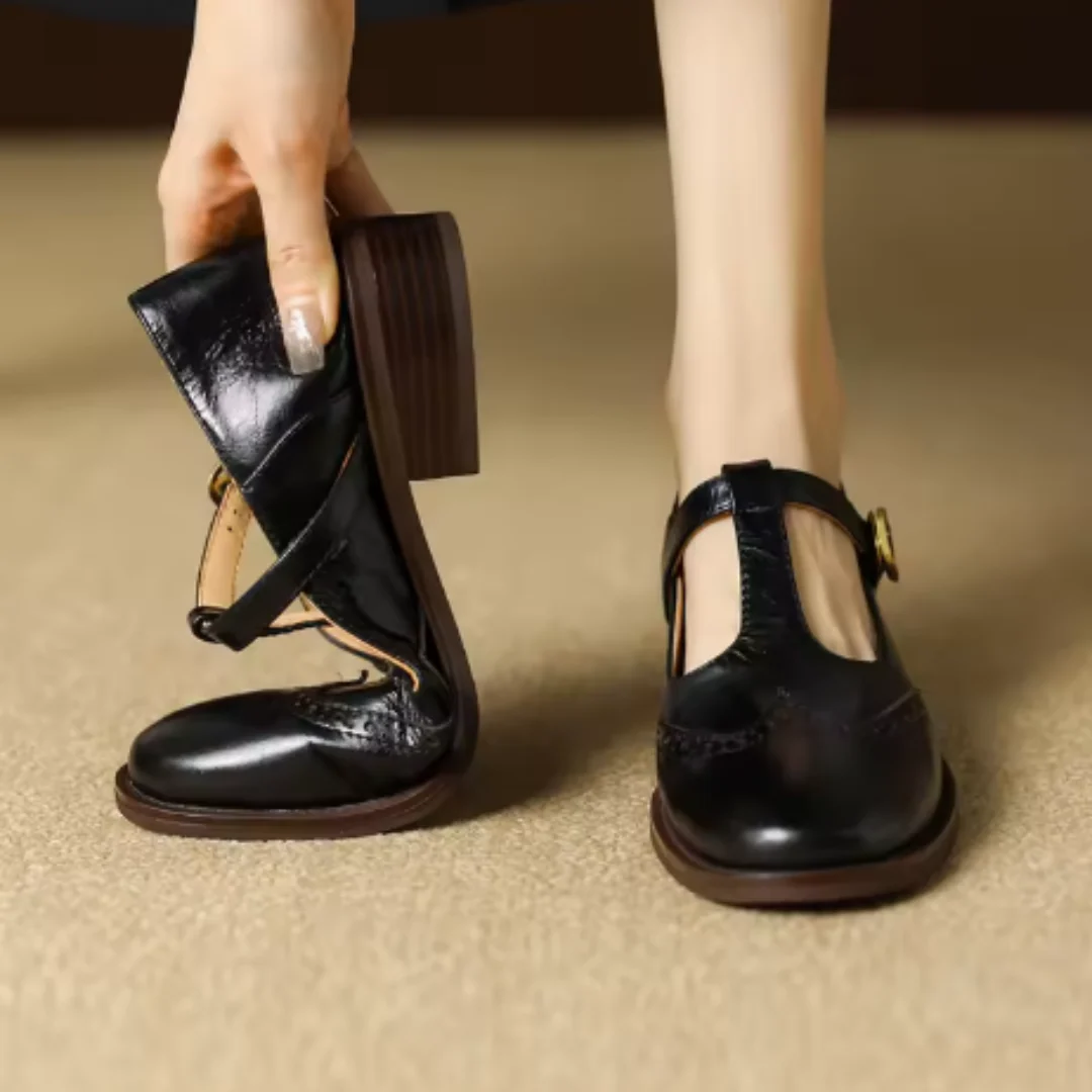 Nadine | Women's Leather T-Strap Mary Jane Shoes Low Block Heel - Image 13