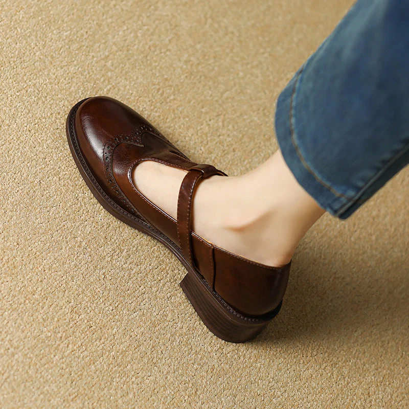 Nadine | Women's Leather T-Strap Mary Jane Shoes Low Block Heel - Image 2