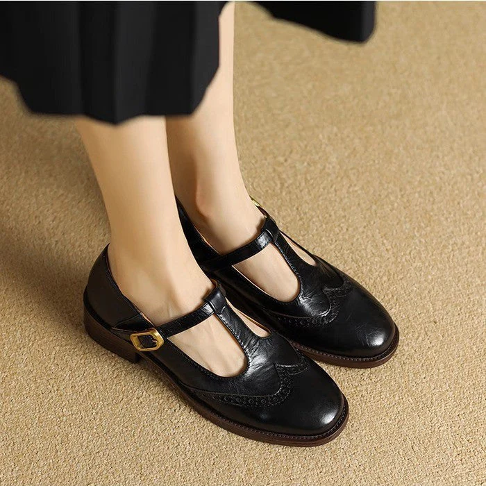 Nadine | Women's Leather T-Strap Mary Jane Shoes Low Block Heel - Image 3
