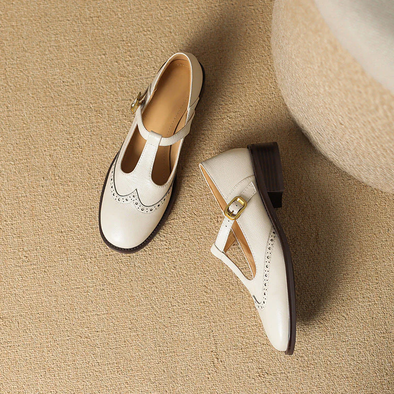 Nadine | Women's Leather T-Strap Mary Jane Shoes Low Block Heel - Image 5