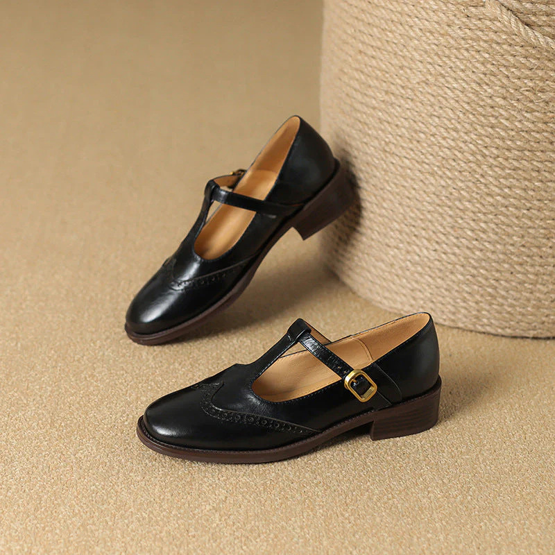 Nadine | Women's Leather T-Strap Mary Jane Shoes Low Block Heel - Image 6
