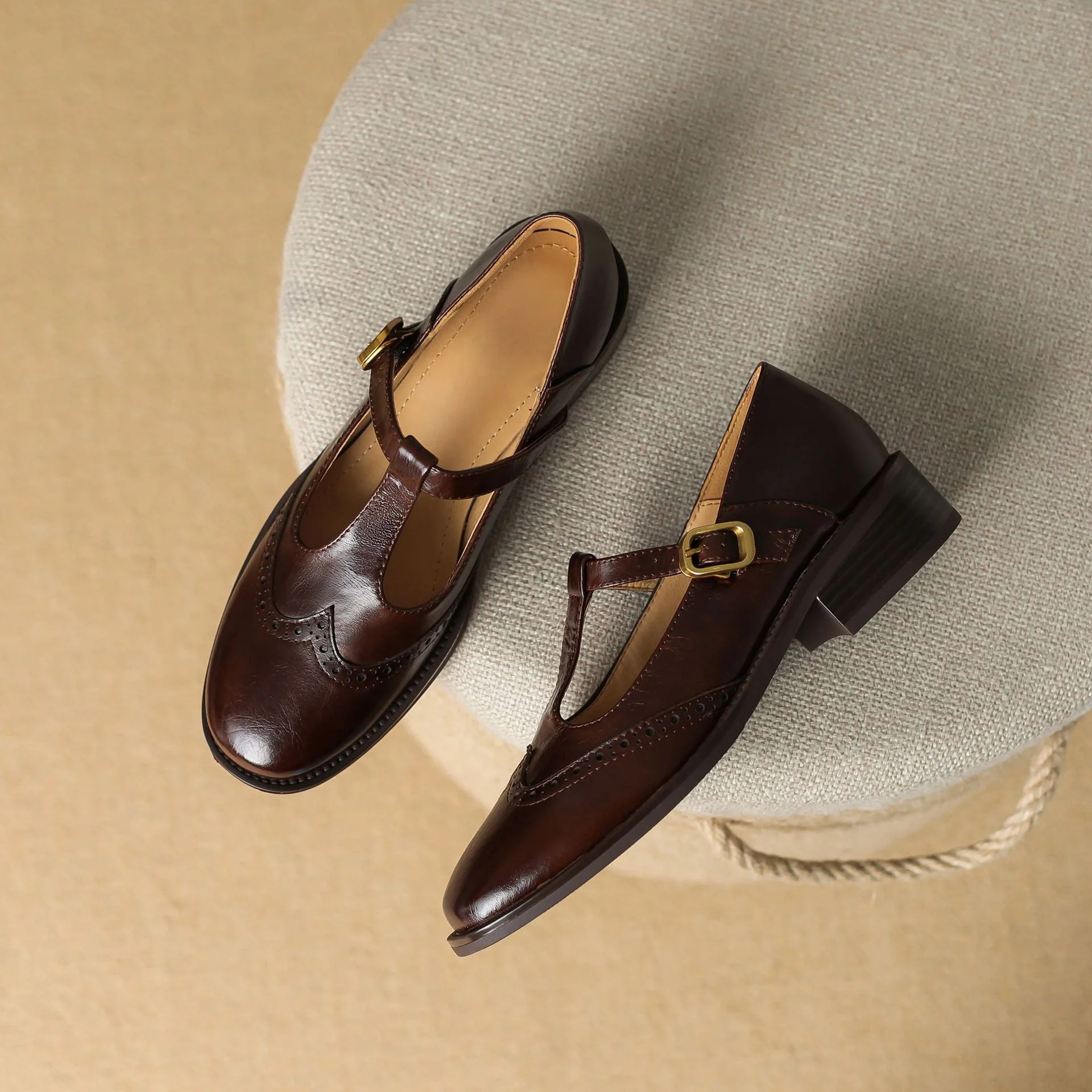 Nadine | Women's Leather T-Strap Mary Jane Shoes Low Block Heel - Image 7