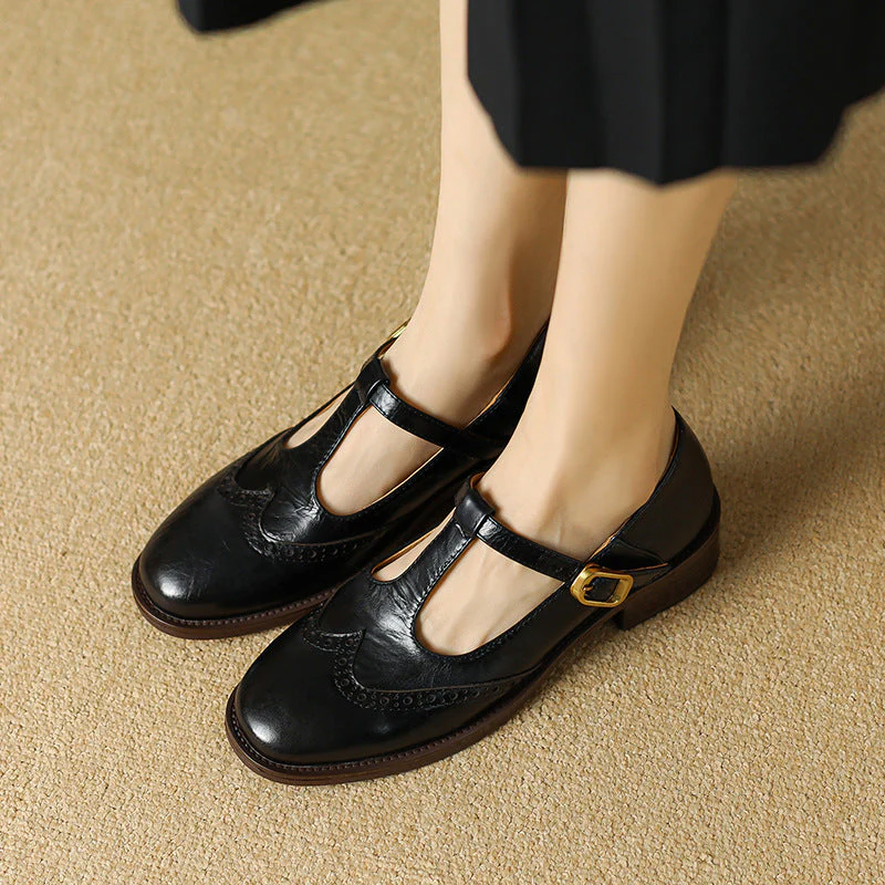 Nadine | Women's Leather T-Strap Mary Jane Shoes Low Block Heel - Image 8