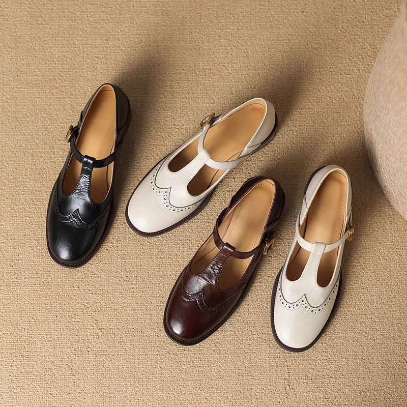 Nadine | Women's Leather T-Strap Mary Jane Shoes Low Block Heel - Image 9