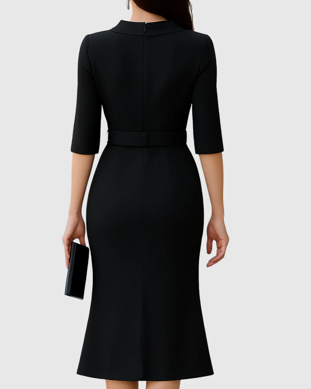 Naomi | Women's Belted Mock Neck Midi Dress with Split Sleeves - Image 2